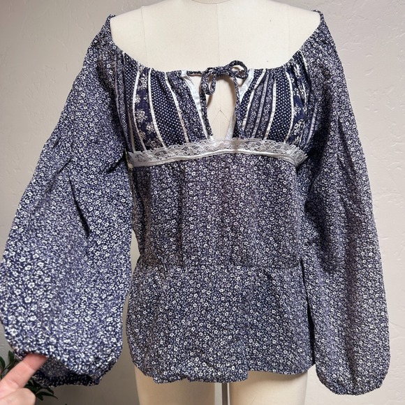 Tops - Vintage 70s 80s Prairie Peasant Blouse Romantic Floral Lace Cottagecore Boho S M